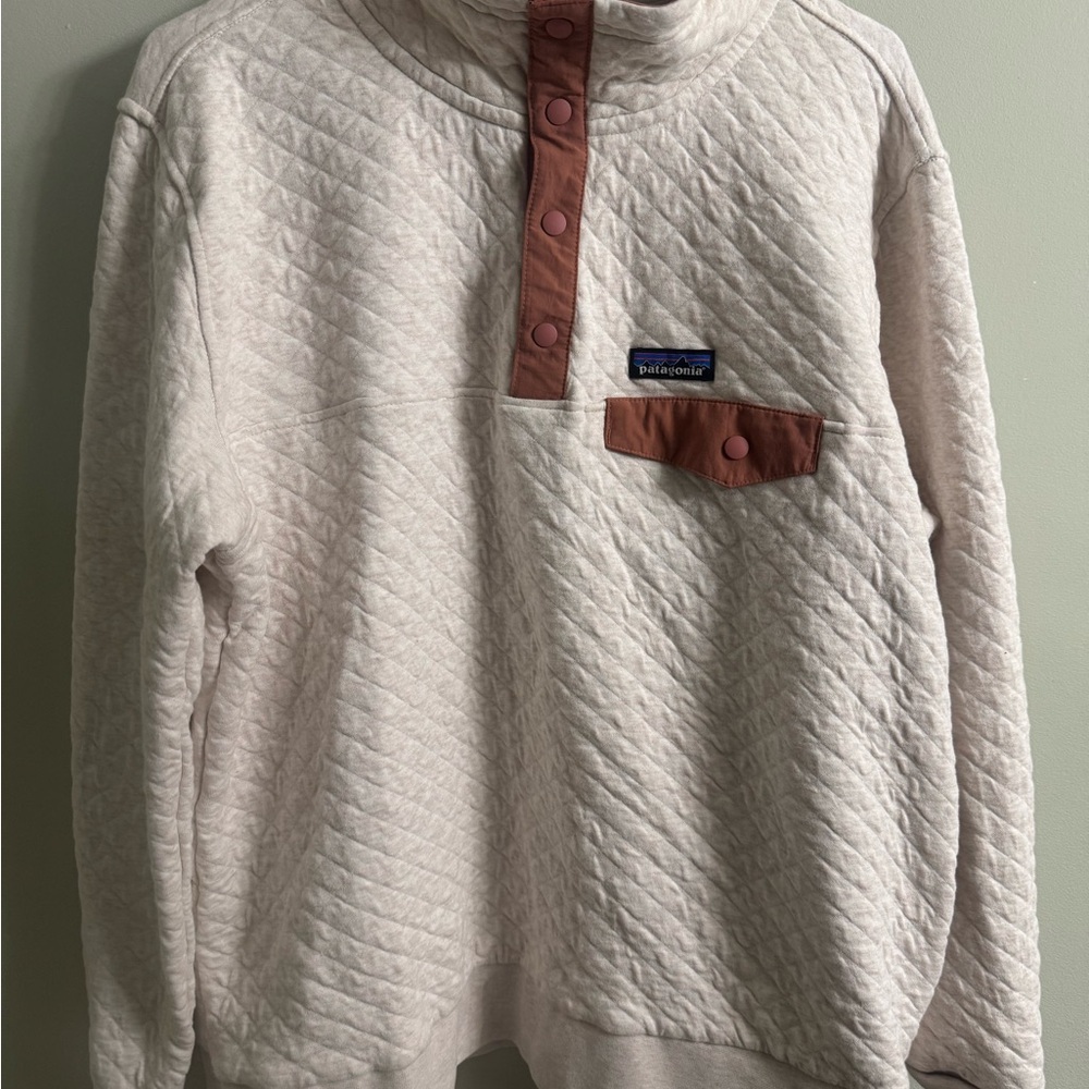 Patagonia Cream and Brown Quilted Turtleneck Jacket